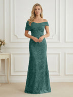 Mermaid Off Shoulder Short Sleeve Long Elegant Mother of the Bride Dresses with Sequin (SHI22500242)