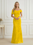 Mermaid Off Shoulder Short Sleeve Long Elegant Mother of the Bride Dresses with Sequin (SHI22500242)
