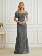 Mermaid Off Shoulder Short Sleeve Long Elegant Mother of the Bride Dresses with Sequin (SHI22500242)