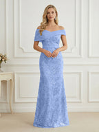 Mermaid Off Shoulder Short Sleeve Long Elegant Mother of the Bride Dresses with Sequin (SHI22500242)