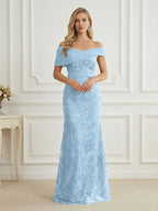 Mermaid Off Shoulder Short Sleeve Long Elegant Mother of the Bride Dresses with Sequin (SHI22500242)