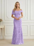 Mermaid Off Shoulder Short Sleeve Long Elegant Mother of the Bride Dresses with Sequin (SHI22500242)