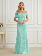 Mermaid Off Shoulder Short Sleeve Long Elegant Mother of the Bride Dresses with Sequin (SHI22500242)