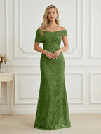 Mermaid Off Shoulder Short Sleeve Long Elegant Mother of the Bride Dresses with Sequin (SHI22500242)