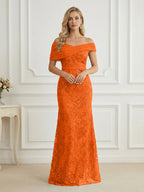 Mermaid Off Shoulder Short Sleeve Long Elegant Mother of the Bride Dresses with Sequin (SHI22500242)