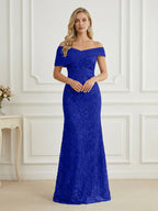 Mermaid Off Shoulder Short Sleeve Long Elegant Mother of the Bride Dresses with Sequin (SHI22500242)