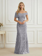 Mermaid Off Shoulder Short Sleeve Long Elegant Mother of the Bride Dresses with Sequin (SHI22500242)