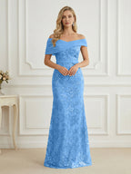 Mermaid Off Shoulder Short Sleeve Long Elegant Mother of the Bride Dresses with Sequin (SHI22500242)