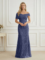 Mermaid Off Shoulder Short Sleeve Long Elegant Mother of the Bride Dresses with Sequin (SHI22500242)