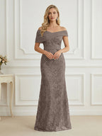 Mermaid Off Shoulder Short Sleeve Long Elegant Mother of the Bride Dresses with Sequin (SHI22500242)