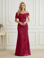 Mermaid Off Shoulder Short Sleeve Long Elegant Mother of the Bride Dresses with Sequin (SHI22500242)