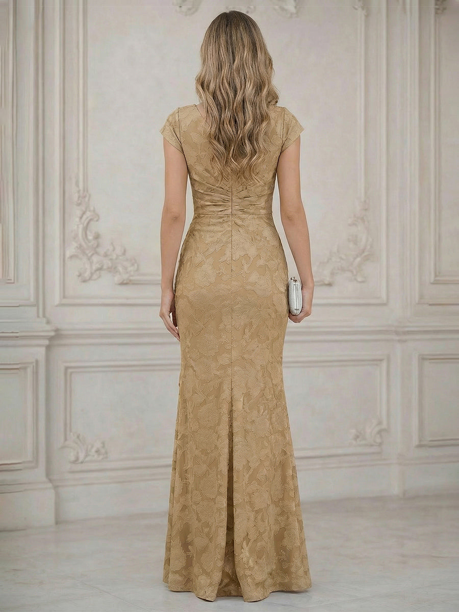 Mermaid Short Sleeve Floor Length Ruffled Mother of the Bride Dresses with Split Side (SHI22500250)
