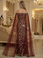 Mermaid Cold Shoulder Floor Length Mother of the Bride Dresses with Appliques (SHI22500252)