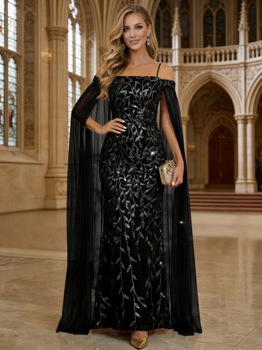 Mermaid Cold Shoulder Floor Length Mother of the Bride Dresses with Appliques (SHI22500252)