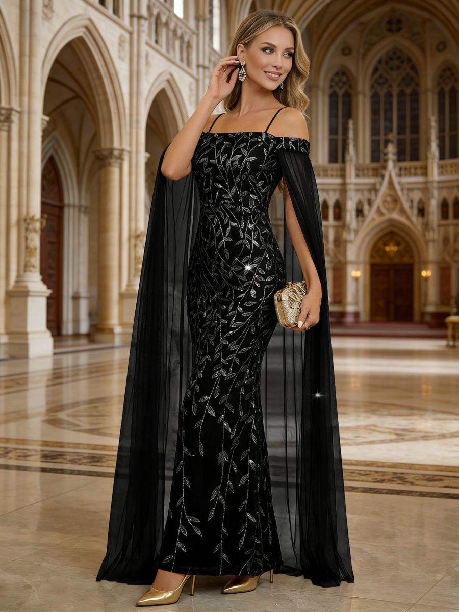 Mermaid Cold Shoulder Floor Length Mother of the Bride Dresses with Appliques (SHI22500252)