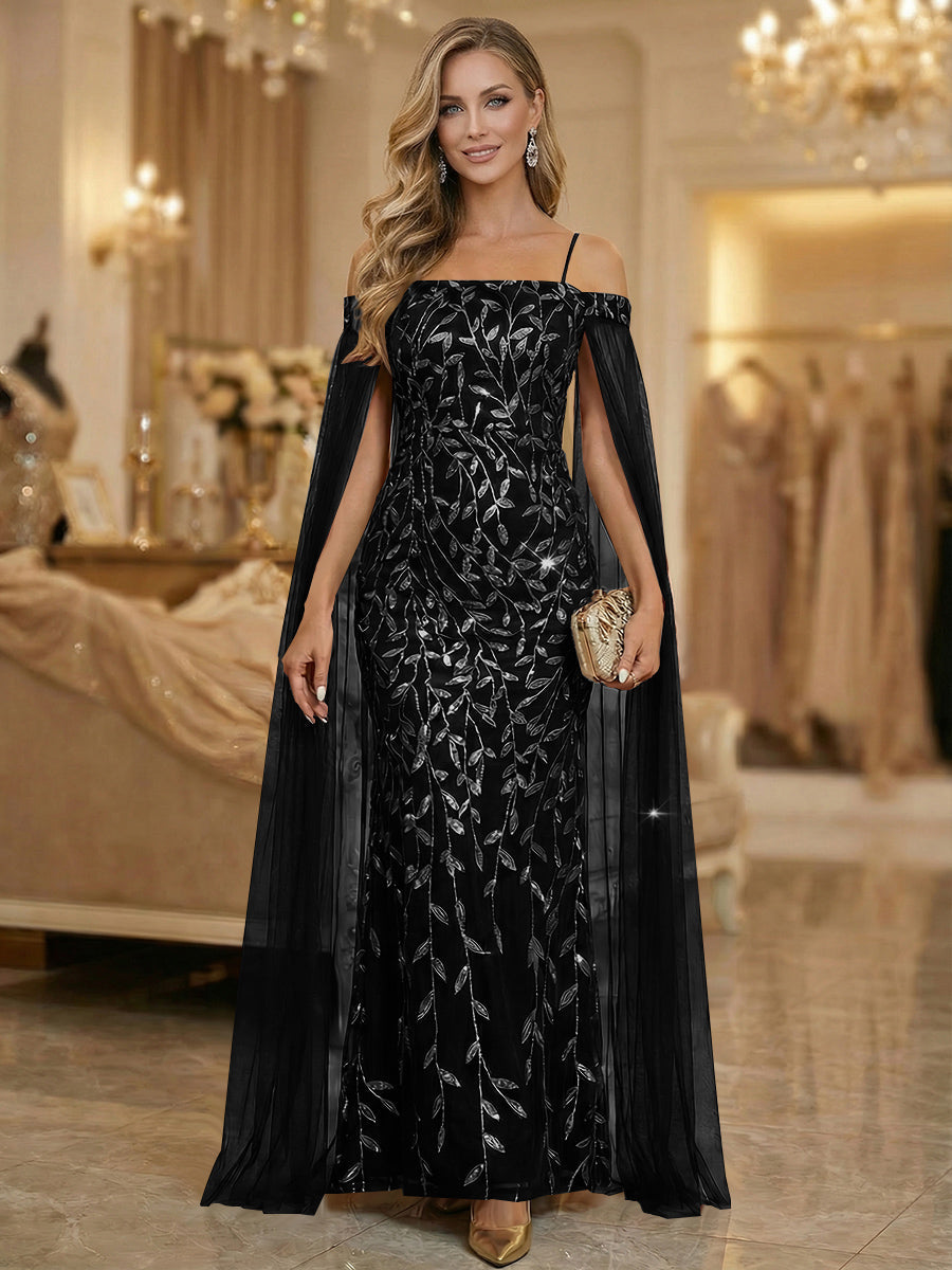 Mermaid Cold Shoulder Floor Length Mother of the Bride Dresses with Appliques (SHI22500252)