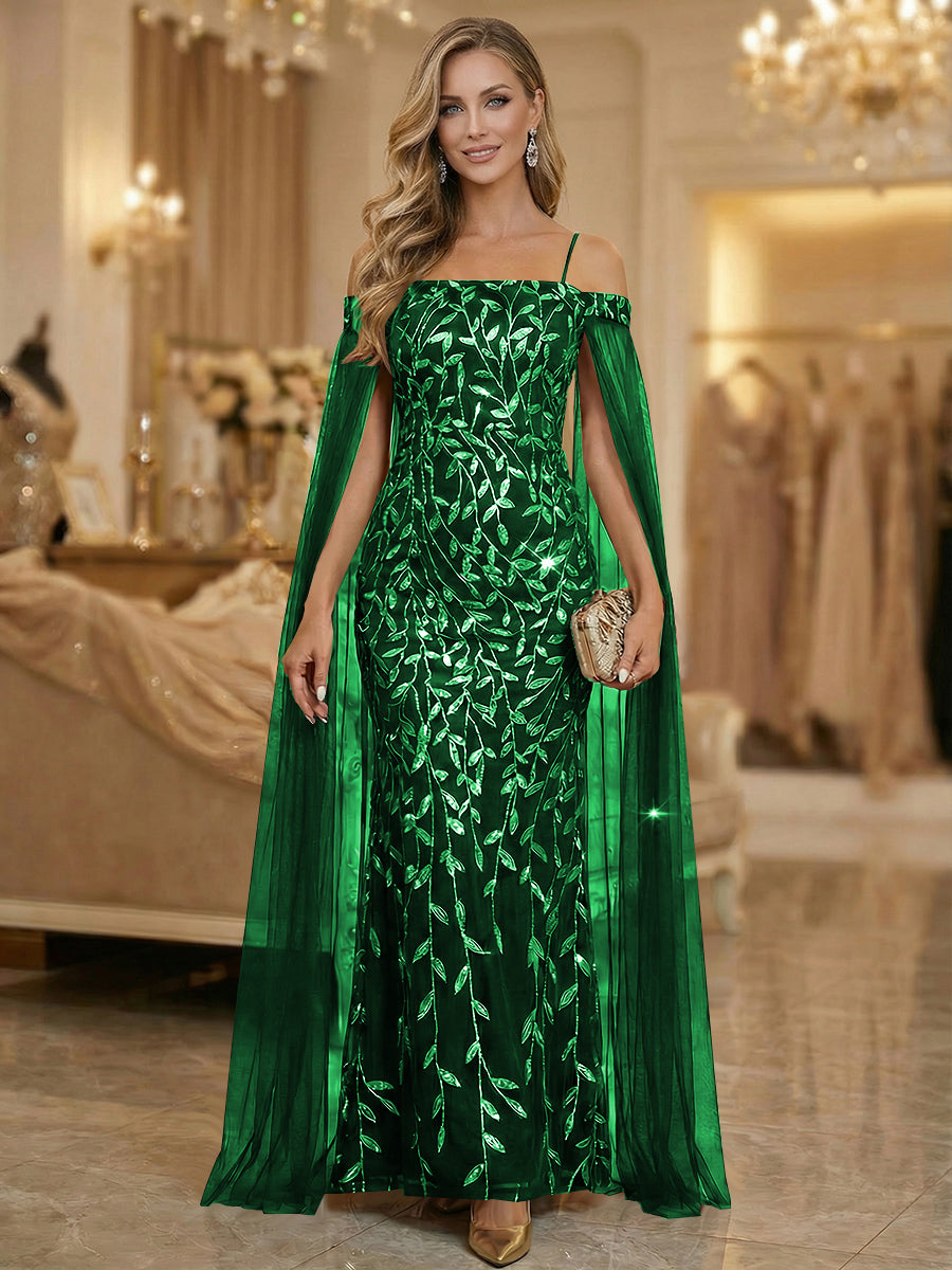 Mermaid Cold Shoulder Floor Length Mother of the Bride Dresses with Appliques (SHI22500252)
