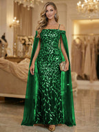 Mermaid Cold Shoulder Floor Length Mother of the Bride Dresses with Appliques (SHI22500252)