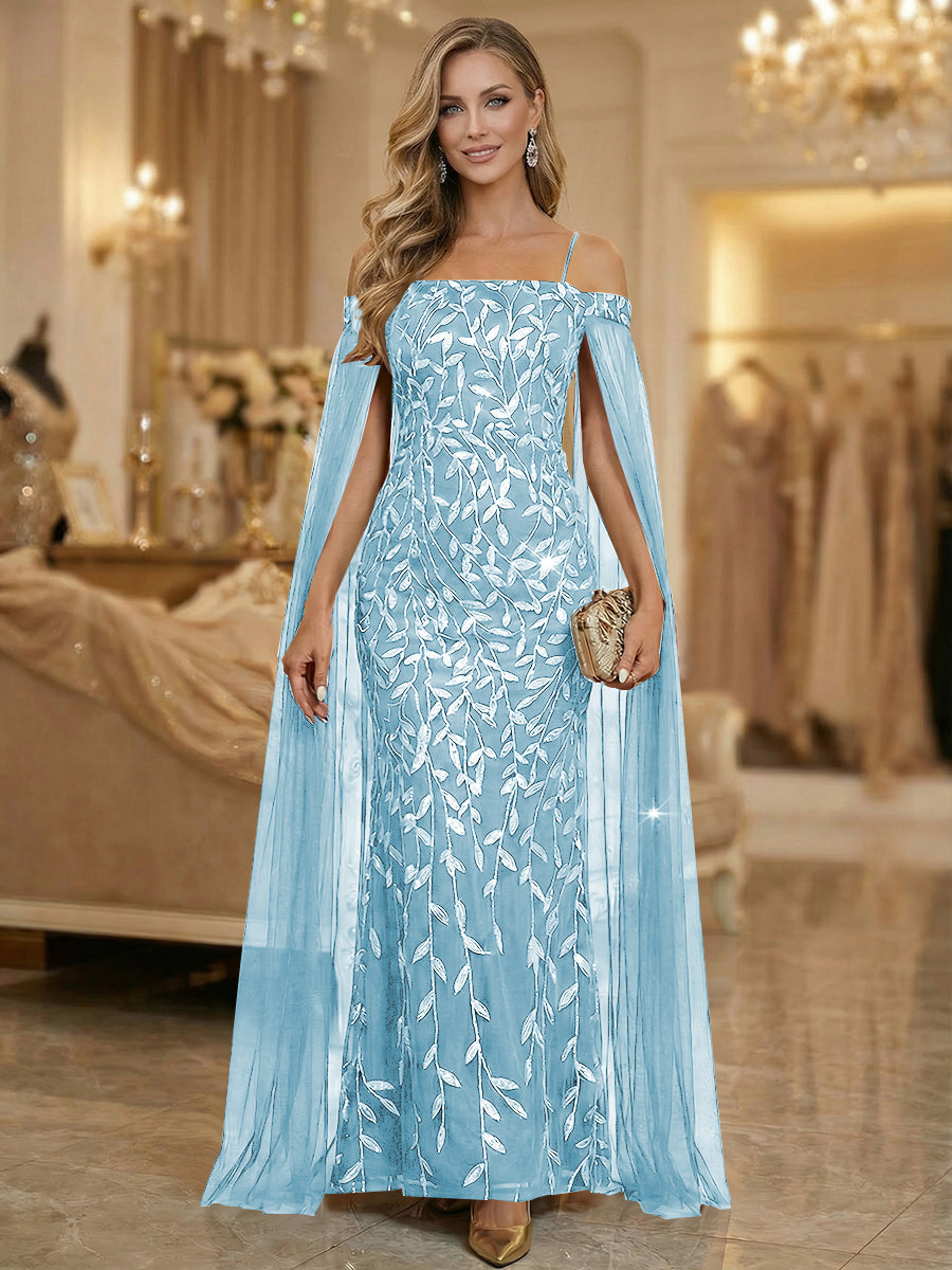 Mermaid Cold Shoulder Floor Length Mother of the Bride Dresses with Appliques (SHI22500252)