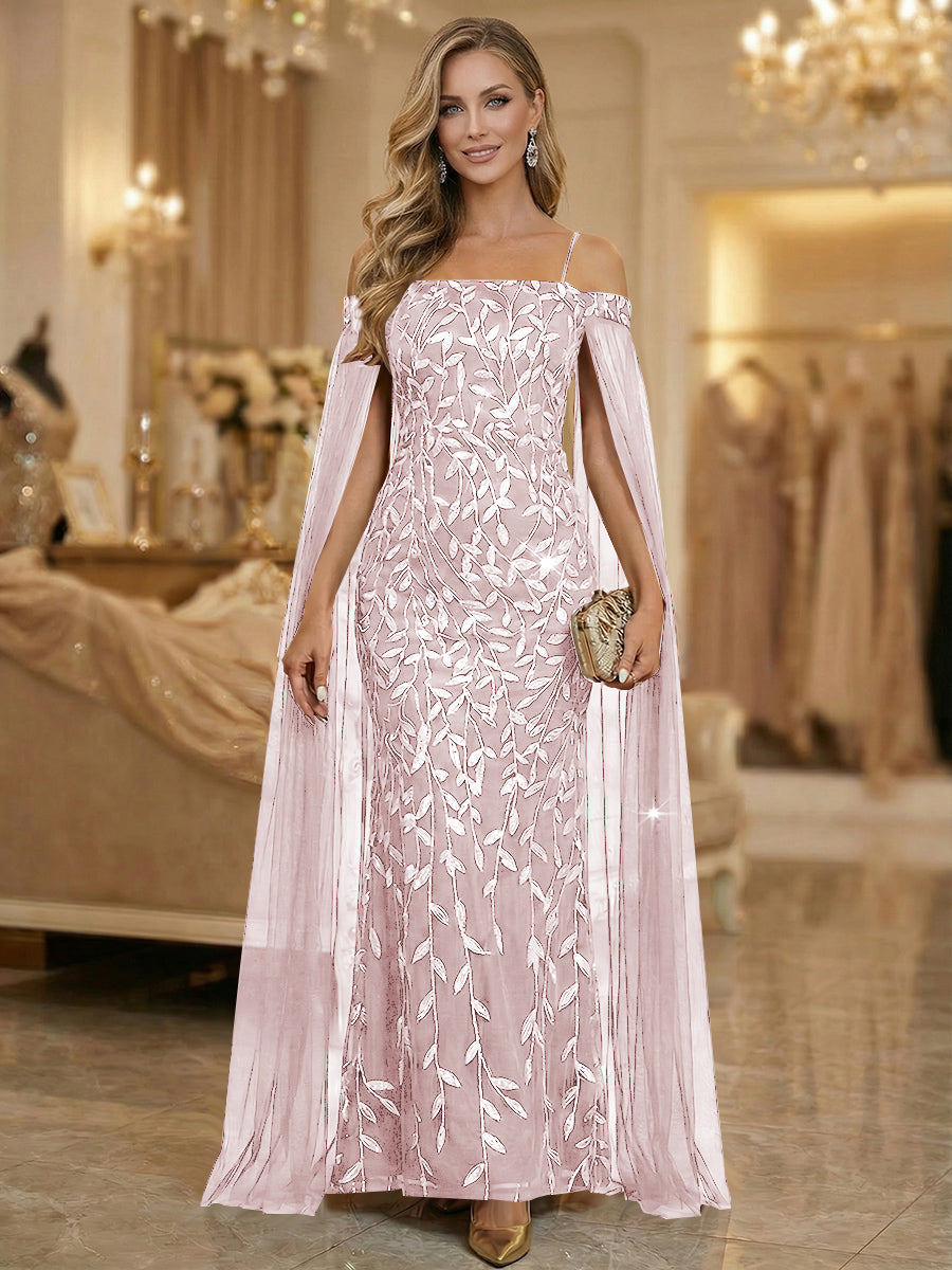 Mermaid Cold Shoulder Floor Length Mother of the Bride Dresses with Appliques (SHI22500252)