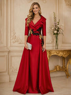 A Line 3/4 Sleeve Stand Collar with V-Neck Floor Length Mother of the Bride Dresses (SHI22500299)