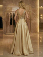 Satin Sheath Midi Mother of the Bride Dresses Asymmetrical Neck Formal Dress with Bow (SHI22500332)