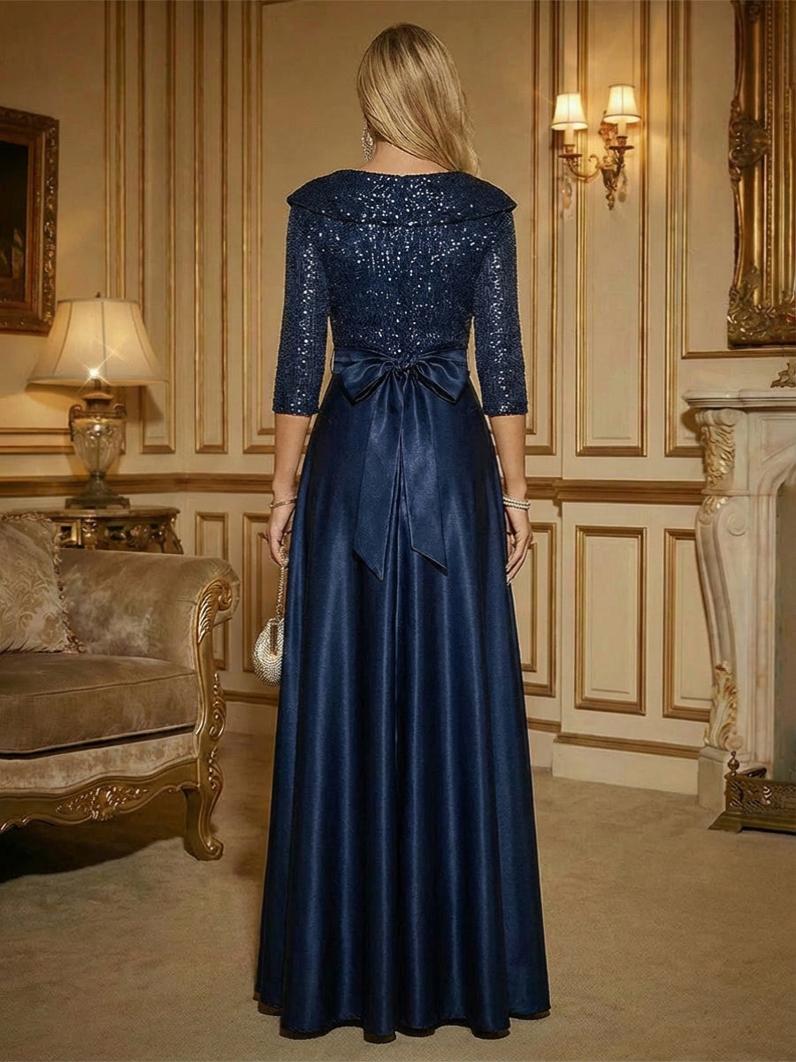 Mermaid Chic V Neck Long Flying Sleeve Floor-Length Mother of the Bride Dresses Party Gown with Flower (SHI22500229)
