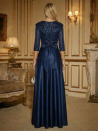 Sequin Floral A-Line/Princess V-Neck Floor-Length Mother of the Bride & Groom Dresses with 3D Flowers & Pleats (SHI22501350)
