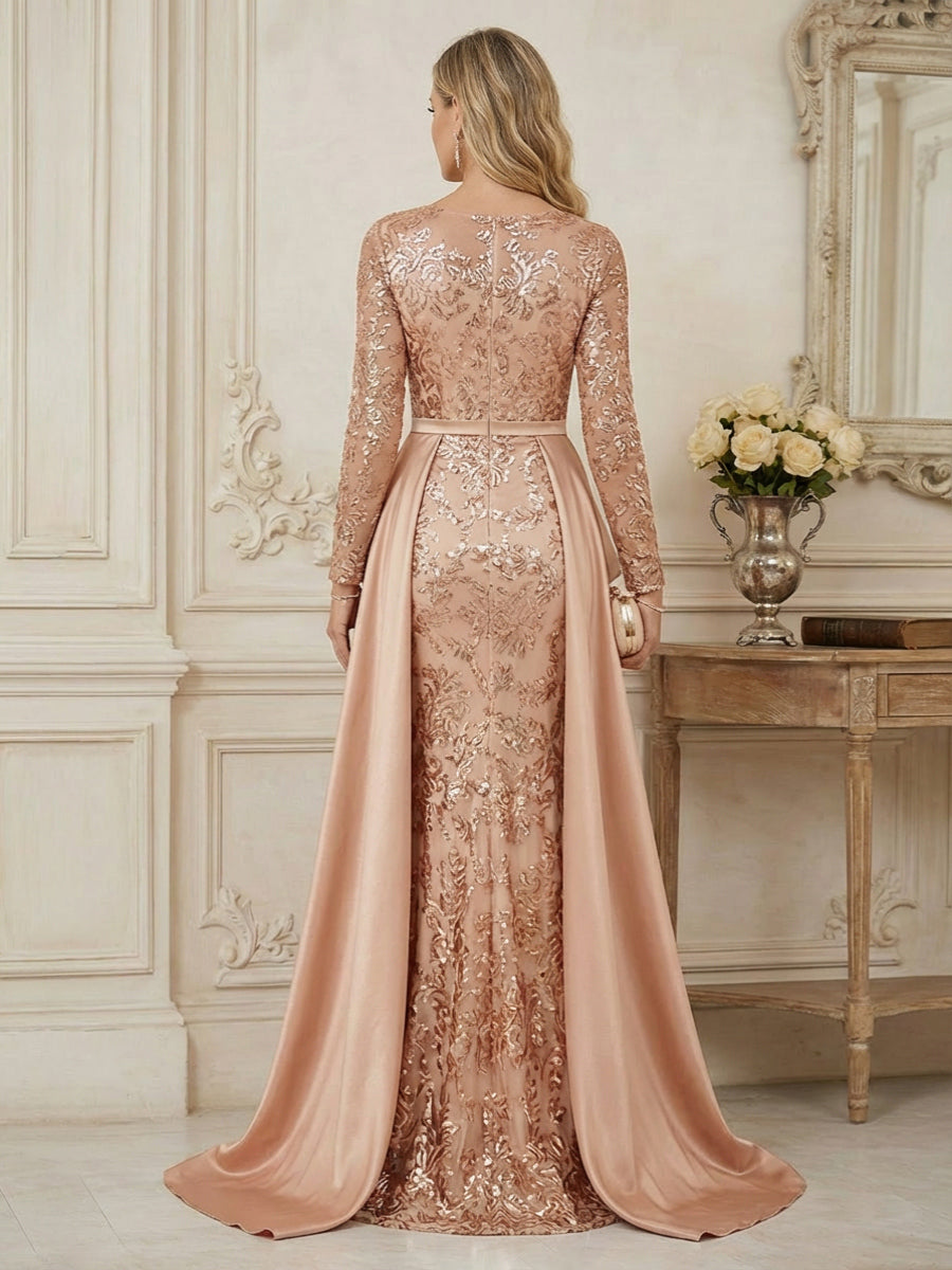 A-Line/Princess V-Neck Pleated Satin Ankle-Length Mother of the Bride Dresses with Sequins (SHI22500082)