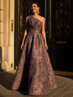 A-Line Satin Floral Print One Shoulder Mother of the Bride Dresses Floor-Length Ball Gown (SHI22500290)