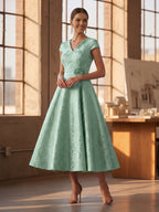 A-Line Chiffon Long Mother of the Bride & Groom Dresses with Cape Sleeves (SHI22500721)