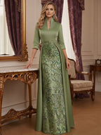 A Line 3/4 Sleeve Stand Collar with V-Neck Floor Length Mother of the Bride Dresses (SHI22500299)
