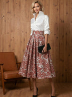 A Line V-Neck Stand Collar Half Sleeve Tea-Length Mother of the Bride Dresses with Jacquard (SHI22500307)