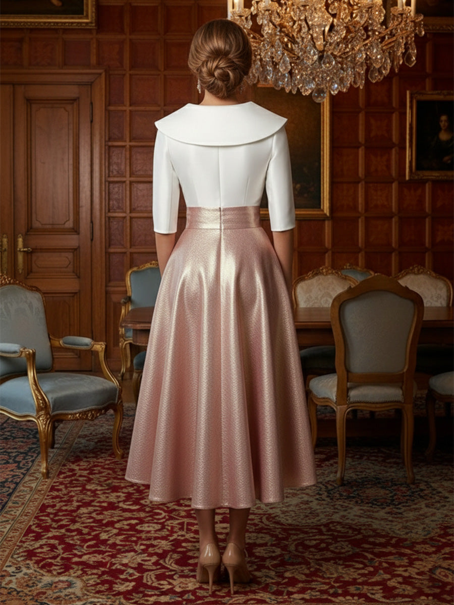 A-Line/Princess V-Neck Illusion Pleated Satin Floor-Length Mother of the Bride Dresses with Sequins (SHI22500150)