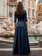 A-Line Off Shoulder Chiffon Cape Sleeves Maxi Mother of the Bride & Groom Dresses with Ruched Waist & 3D Floral Applique (SHI22500434)