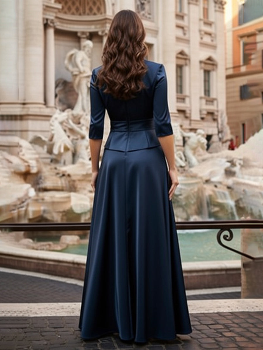 A-Line Off Shoulder Chiffon Cape Sleeves Maxi Mother of the Bride & Groom Dresses with Ruched Waist & 3D Floral Applique (SHI22500434)