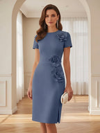 Satin Scoop Neck Mother of the Bride & Groom Dresses with 3D Flower (SHI22500338)