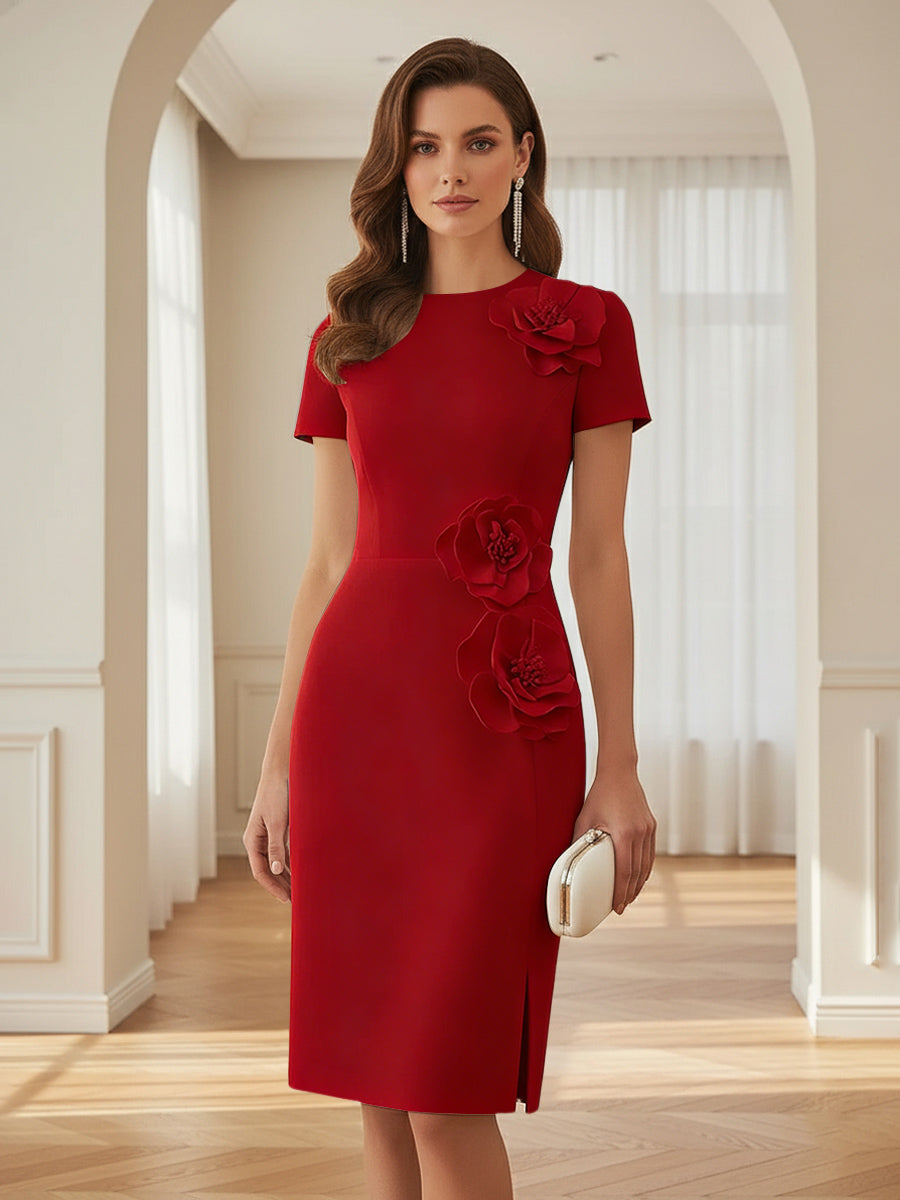 Satin Scoop Neck Mother of the Bride & Groom Dresses with 3D Flower (SHI22500338)