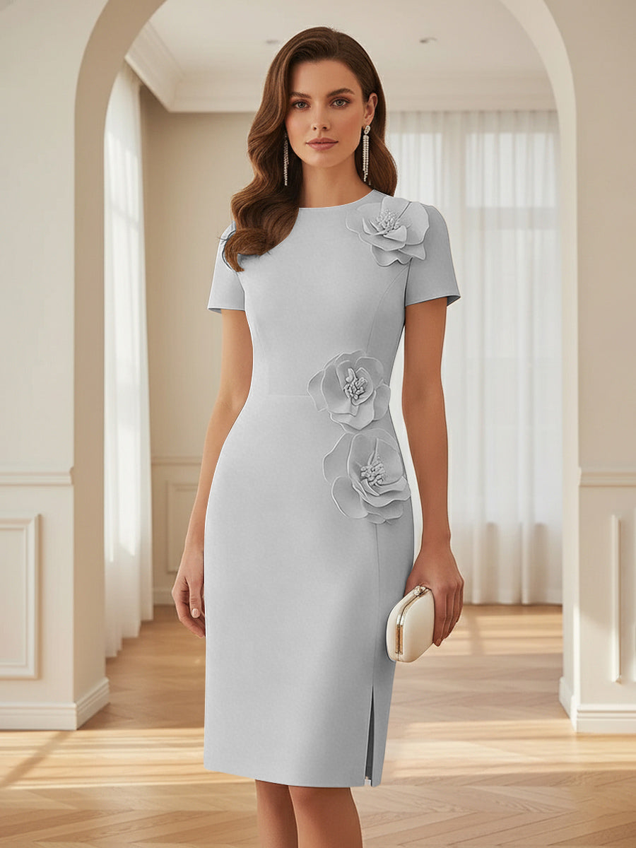 Satin Scoop Neck Mother of the Bride & Groom Dresses with 3D Flower (SHI22500338)