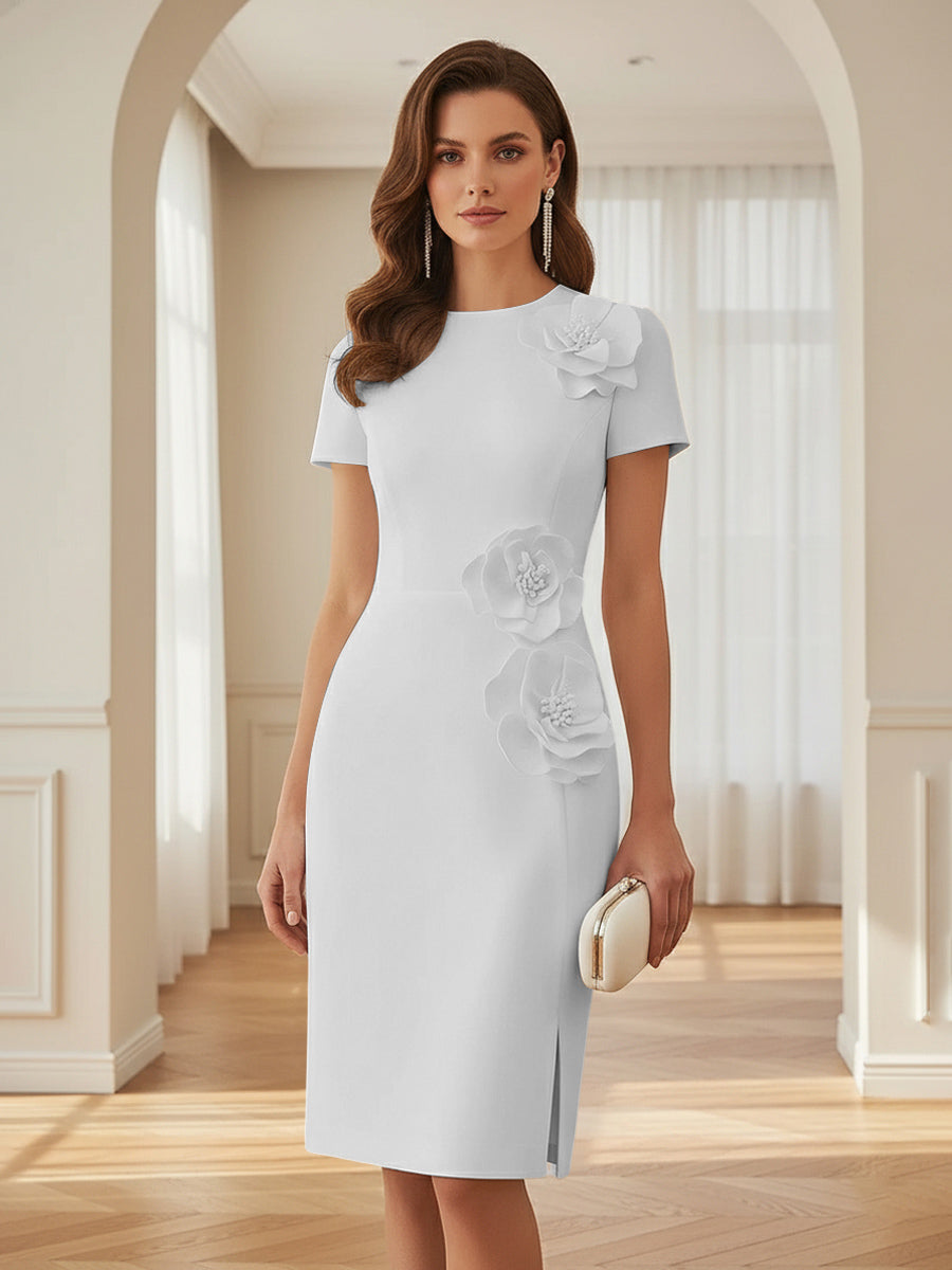 Satin Scoop Neck Mother of the Bride & Groom Dresses with 3D Flower (SHI22500338)