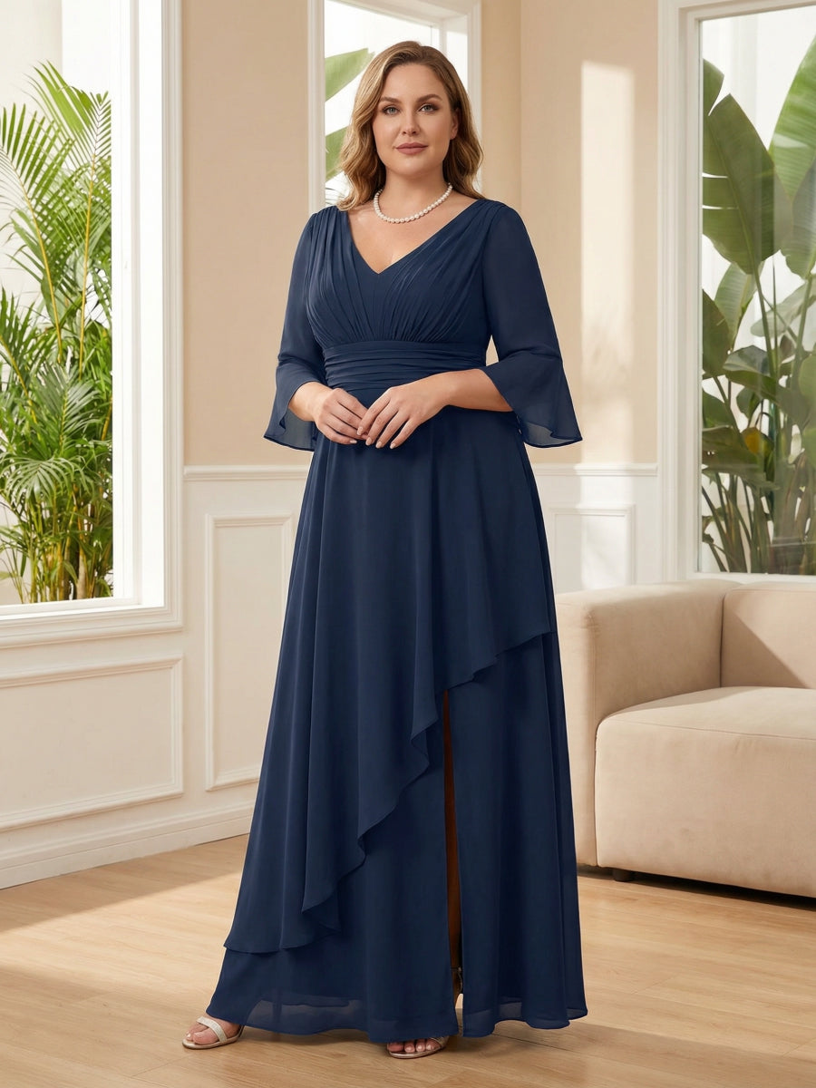 A-Line/Princess V-Neck Pleated Satin Ankle-Length Mother of the Bride Dresses with Sequins (SHI22500082)