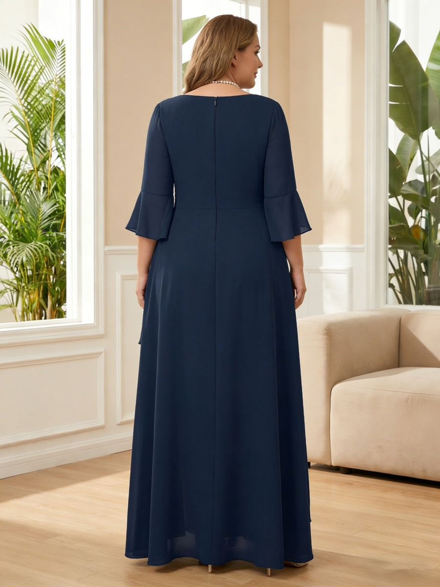A-Line/Princess V-Neck Pleated Satin Ankle-Length Mother of the Bride Dresses with Sequins (SHI22500082)