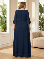 A-Line/Princess V-Neck Pleated Satin Ankle-Length Mother of the Bride Dresses with Sequins (SHI22500082)