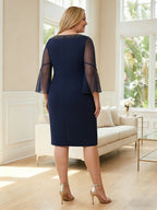 A-Line Chiffon Pleated Long Mother of the Bride & Groom Dresses with 3/4 Flutter Sleeves & Sequin Waist (SHI22500702)