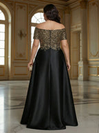 A-Line Chiffon 3/4 Flutter Sleeves Mother of the Bride & Groom Dresses with Beaded Lace Embroidered Bodice (SHI22500645)