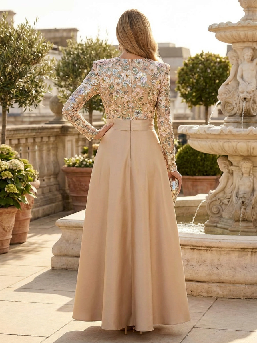 A-Line Chiffon Cape Sleeves Floor-Length Mother of the Bride & Groom Dresses with Rhinestones & Ruched Waist (SHI22500634)