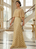 Sheath/Column Cape Sleeves Mother of the Bride & Groom Dresses with Floral Beaded Sequin Embroidered (SHI22500491)