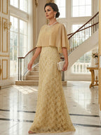 Sheath/Column Cape Sleeves Mother of the Bride & Groom Dresses with Floral Beaded Sequin Embroidered (SHI22500491)