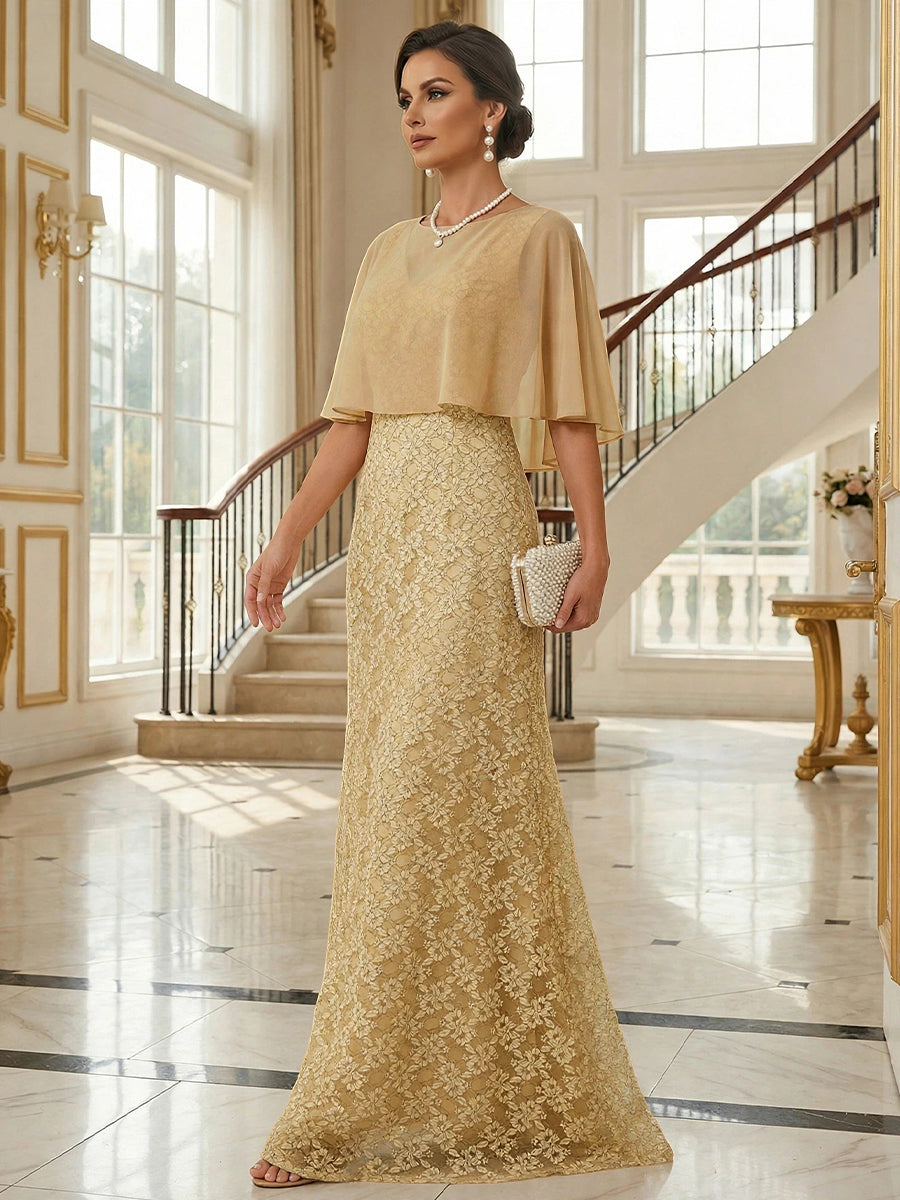 Sheath/Column Cape Sleeves Mother of the Bride & Groom Dresses with Floral Beaded Sequin Embroidered (SHI22500491)