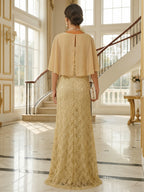 Sheath/Column Cape Sleeves Mother of the Bride & Groom Dresses with Floral Beaded Sequin Embroidered (SHI22500491)
